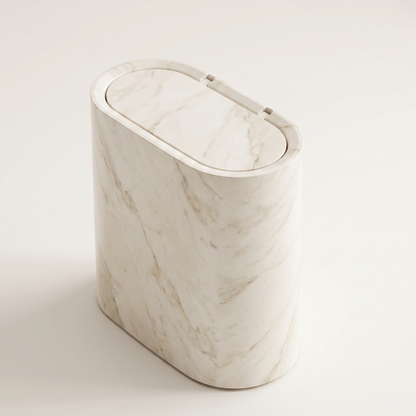 Elegant Marble Pattern | Trash Can with Lid - Space-Saving Design for Modern Bathrooms and Kitchens