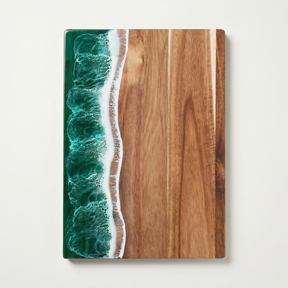Ocean Wave | Wood Cutting Board with Ocean Resin Design | Versatile Chopping and Serving Tray for Coastal Vibes