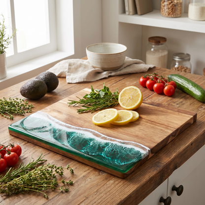 Ocean Wave | Wood Cutting Board with Ocean Resin Design | Versatile Chopping and Serving Tray for Coastal Vibes