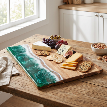 Ocean Wave | Wood Cutting Board with Ocean Resin Design | Versatile Chopping and Serving Tray for Coastal Vibes