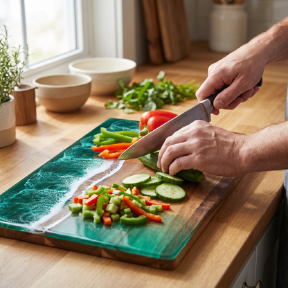 Ocean Wave | Wood Cutting Board with Ocean Resin Design | Versatile Chopping and Serving Tray for Coastal Vibes