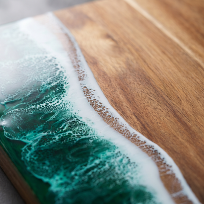 Ocean Wave | Wood Cutting Board with Ocean Resin Design | Versatile Chopping and Serving Tray for Coastal Vibes