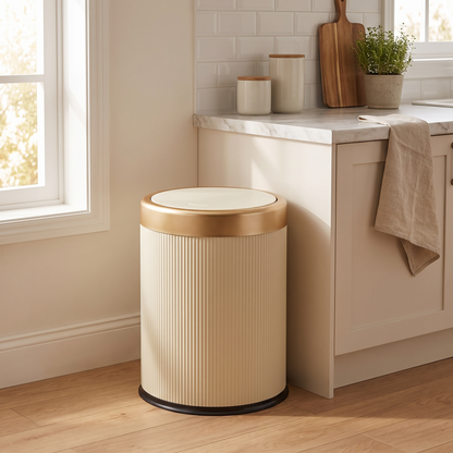 Elegant Oval Trash Can | Press-Top Garbage Bin with Odour-Sealing Design | Stylish Waste Solution for Cleanliness