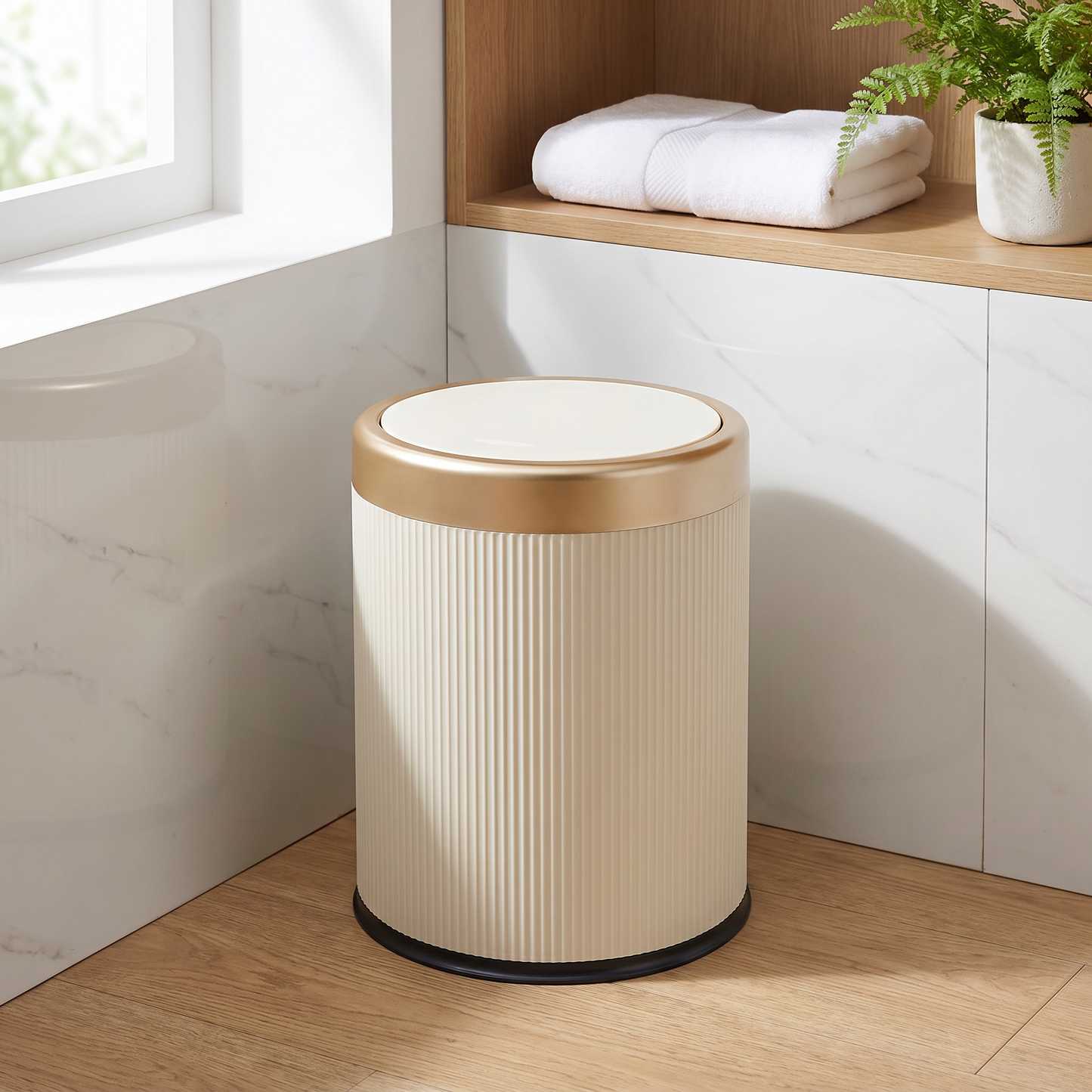 Elegant Oval Trash Can | Press-Top Garbage Bin with Odour-Sealing Design | Stylish Waste Solution for Cleanliness