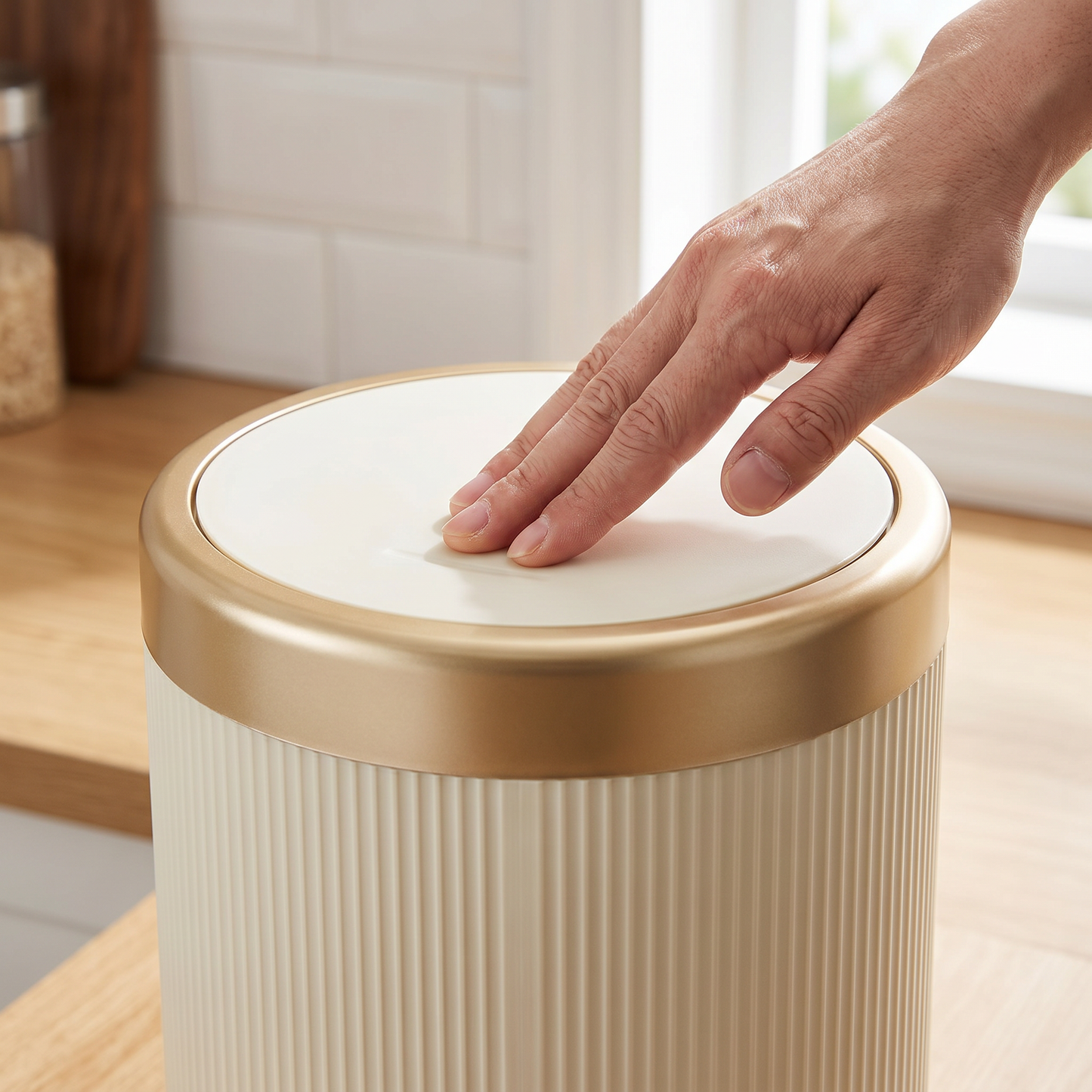 Elegant Oval Trash Can | Press-Top Garbage Bin with Odour-Sealing Design | Stylish Waste Solution for Cleanliness