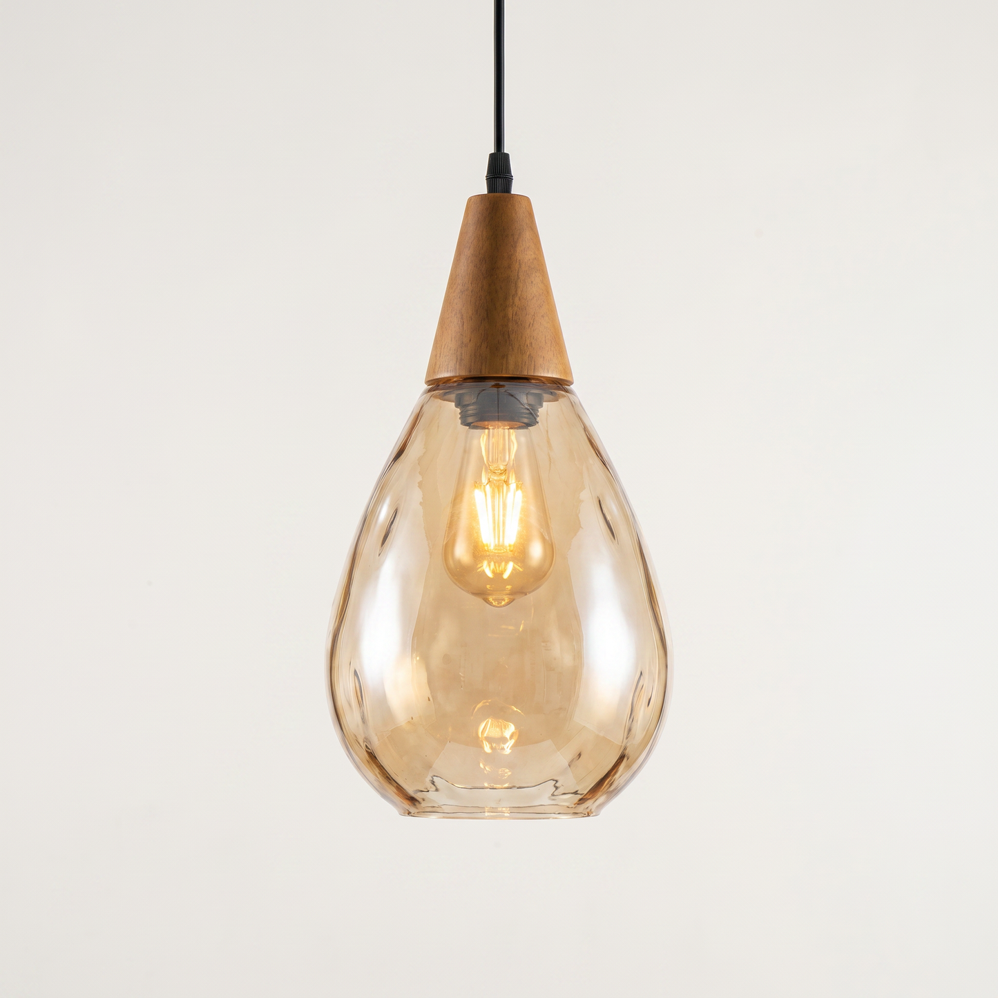 Elegant Glass Pendant Light with Teardrop Design & Solid Wood Accents | Versatile Kitchen Pendant Lighting for Any Space