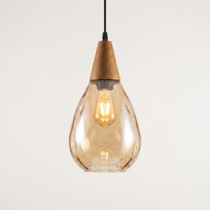 Elegant Glass Pendant Light with Teardrop Design & Solid Wood Accents | Versatile Kitchen Pendant Lighting for Any Space