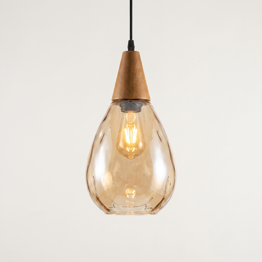 Elegant Glass Pendant Light with Teardrop Design & Solid Wood Accents | Versatile Kitchen Pendant Lighting for Any Space
