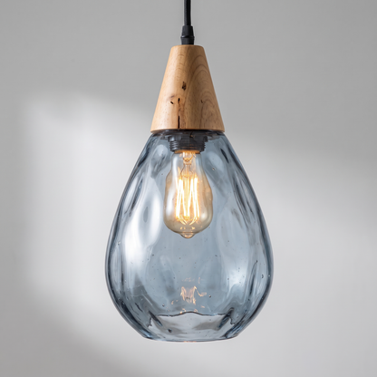 Elegant Glass Pendant Light with Teardrop Design & Solid Wood Accents | Versatile Kitchen Pendant Lighting for Any Space
