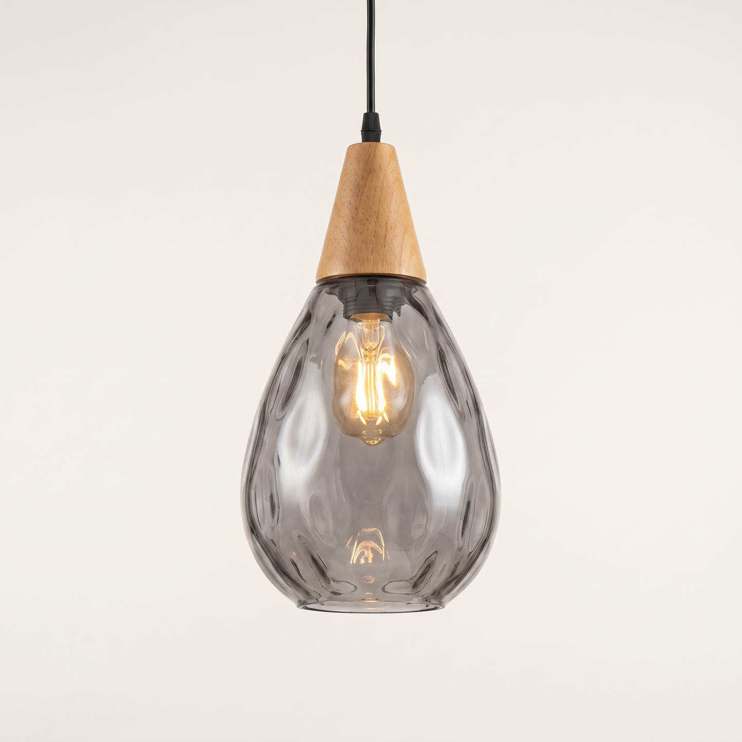 Elegant Glass Pendant Light with Teardrop Design & Solid Wood Accents | Versatile Kitchen Pendant Lighting for Any Space