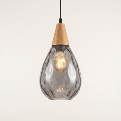 Elegant Glass Pendant Light with Teardrop Design & Solid Wood Accents | Versatile Kitchen Pendant Lighting for Any Space