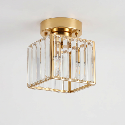 Elegant Crystal Flush Mount Ceiling Light Fixture with Premium Brass Base | Stylish Design for Modern Interiors