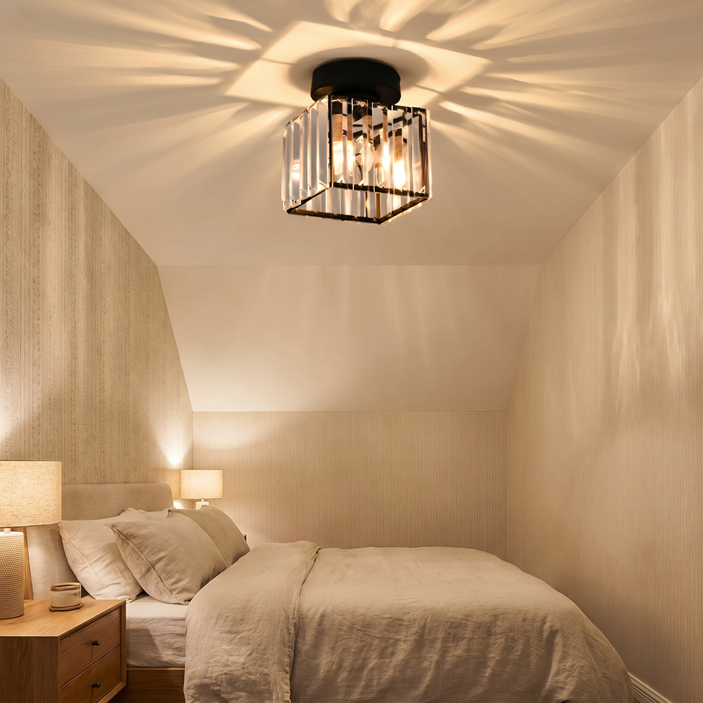 Elegant Crystal Flush Mount Ceiling Light Fixture with Premium Brass Base | Stylish Design for Modern Interiors