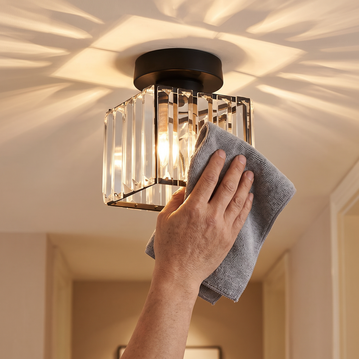 Elegant Crystal Flush Mount Ceiling Light Fixture with Premium Brass Base | Stylish Design for Modern Interiors
