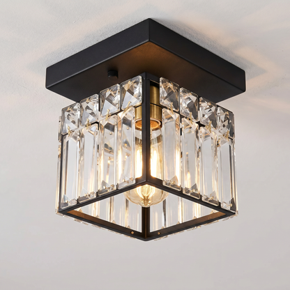 Elegant Crystal Flush Mount Ceiling Light Fixture with Premium Brass Base | Stylish Design for Modern Interiors