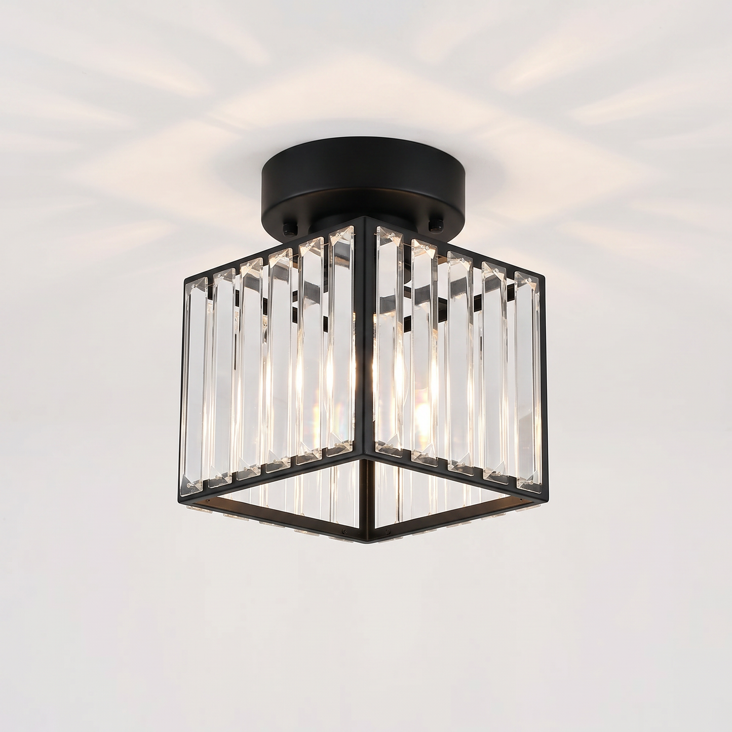 Elegant Crystal Flush Mount Ceiling Light Fixture with Premium Brass Base | Stylish Design for Modern Interiors