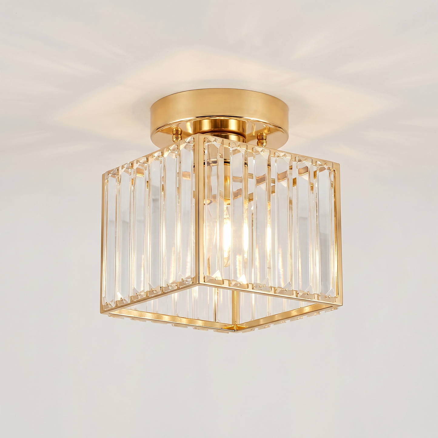 Elegant Crystal Flush Mount Ceiling Light Fixture with Premium Brass Base | Stylish Design for Modern Interiors