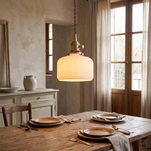 Elegant Vintage Ribbed Glass Pendant Light Fixture