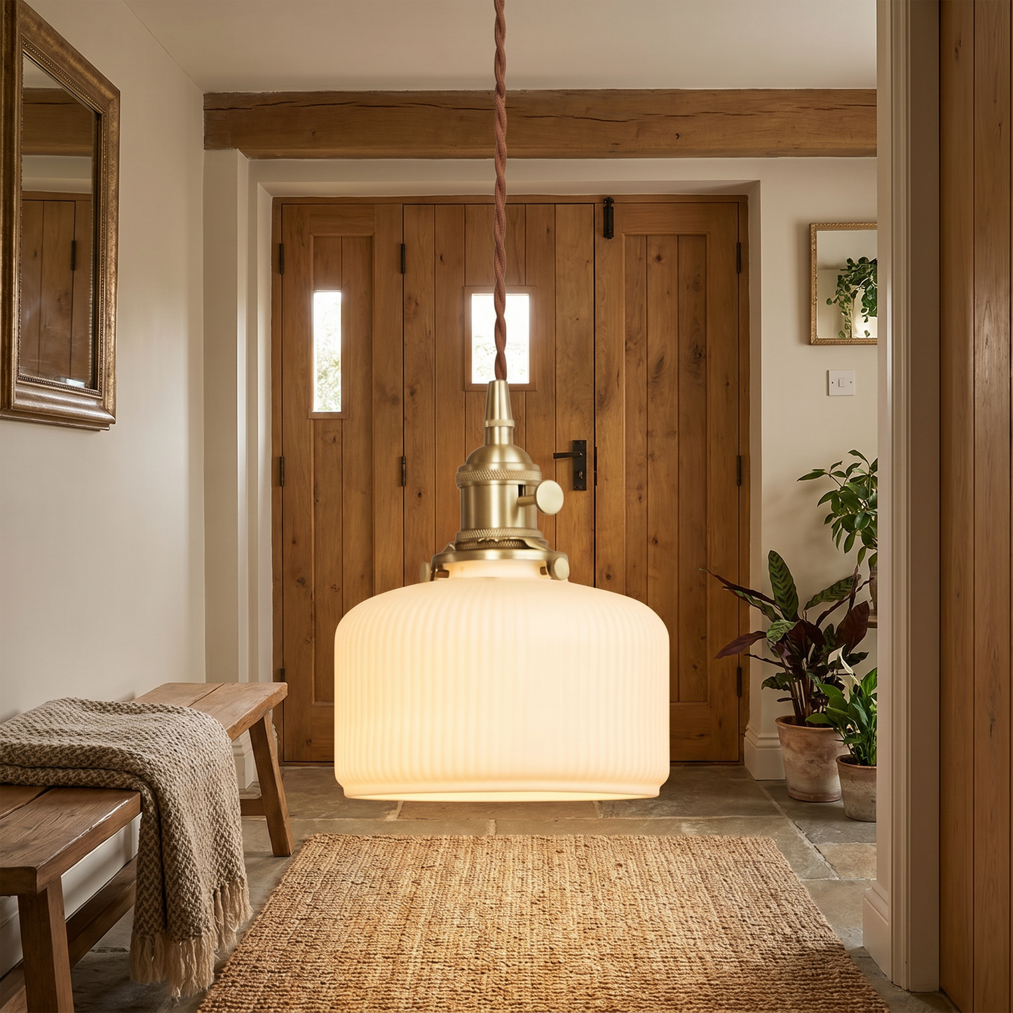 Elegant Vintage Ribbed Glass Pendant Light Fixture