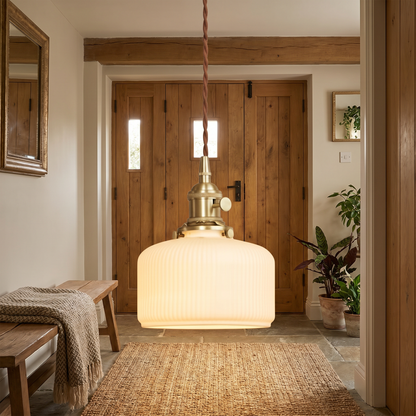 Elegant Vintage Ribbed Glass Pendant Light Fixture