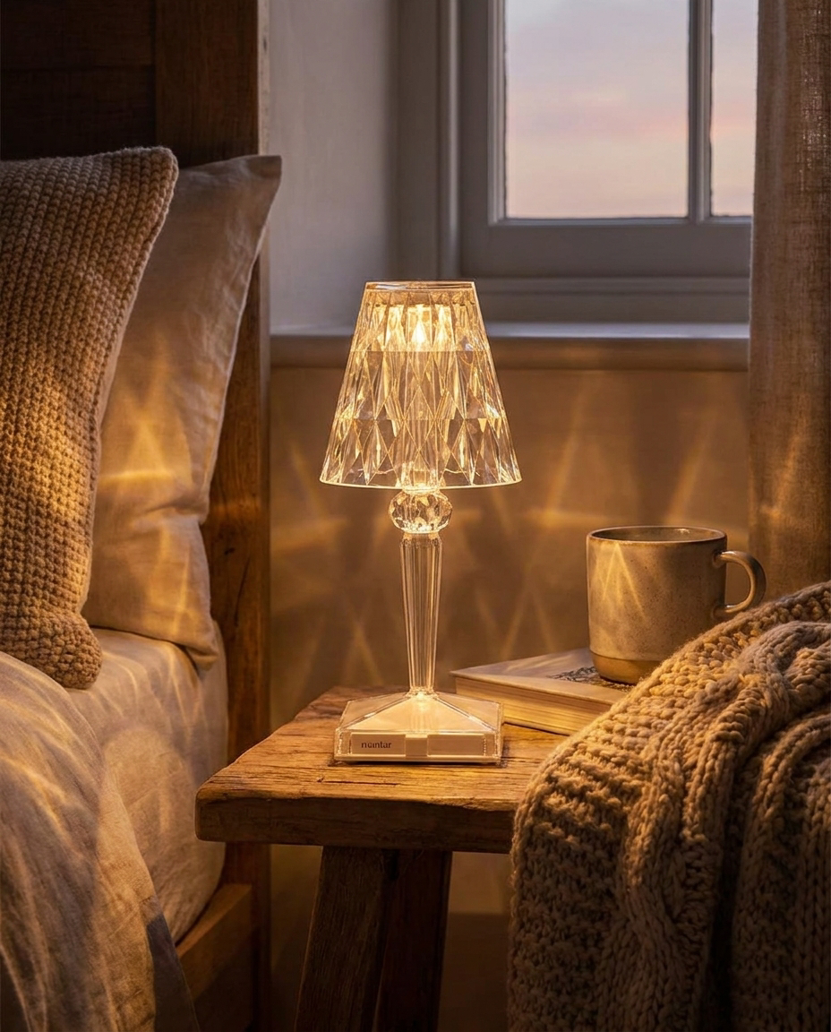 Crystal Touch Lamp | Cordless Bedside Table Lamp with Adjustable Brightness | Elegant Illumination for Any Space
