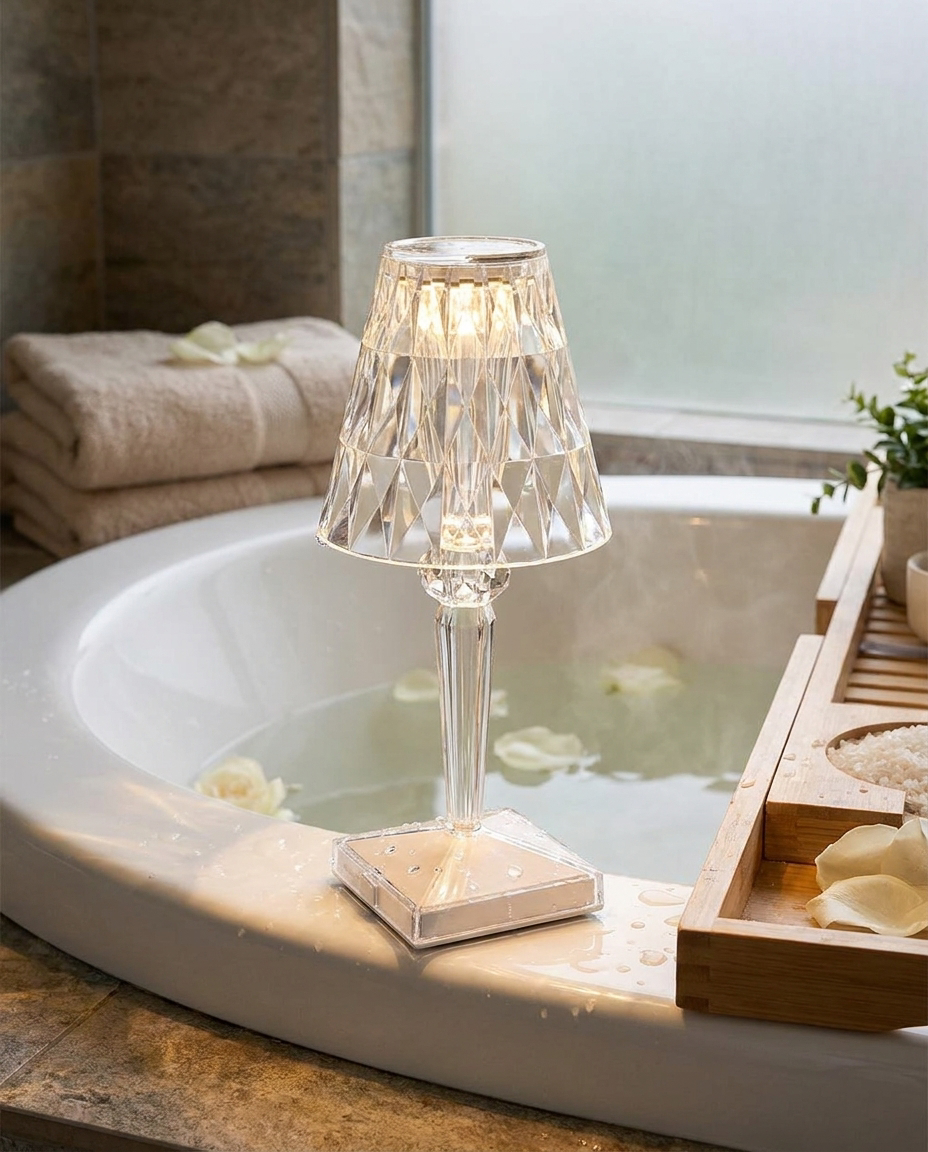 Crystal Touch Lamp | Cordless Bedside Table Lamp with Adjustable Brightness | Elegant Illumination for Any Space