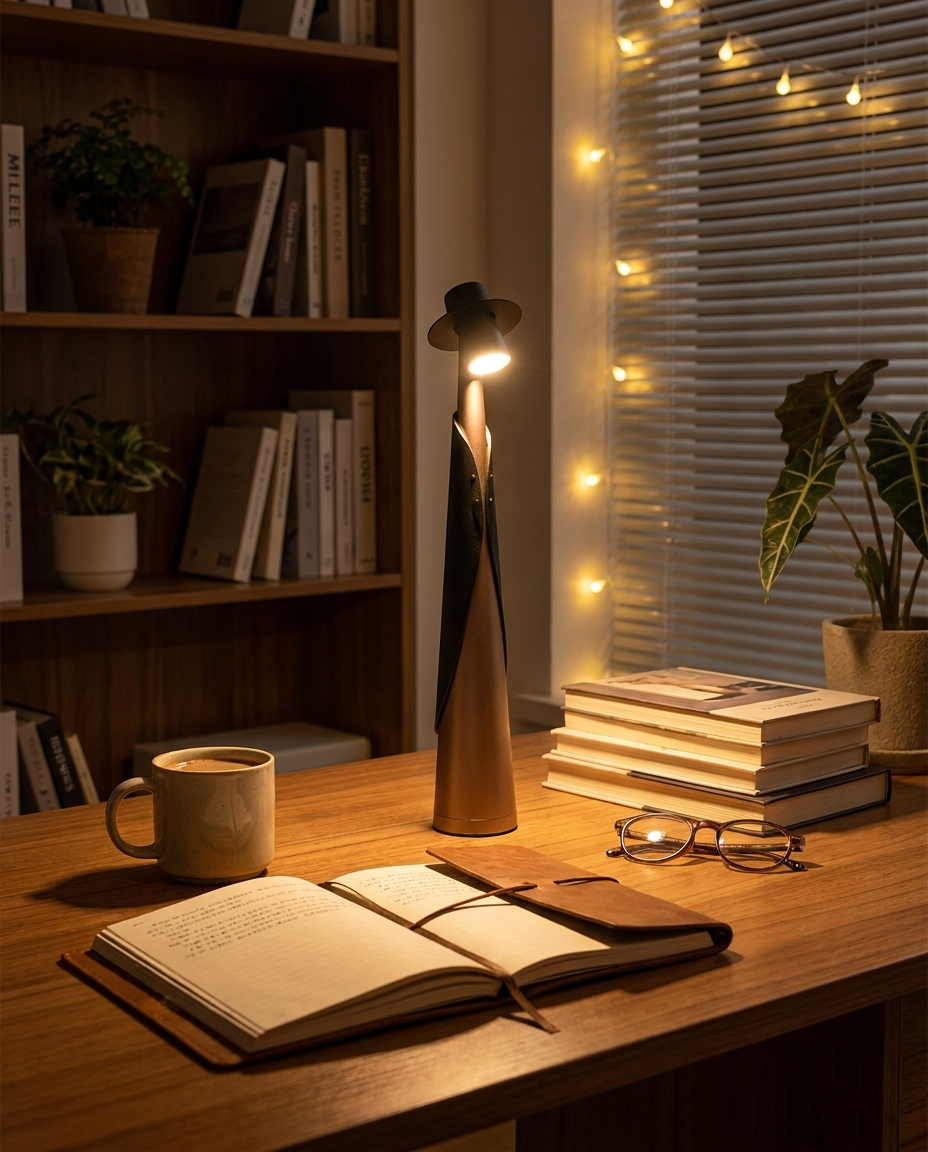 Artistic LED Hat Lamp | Rechargeable Touch-Control Cordless Desk Light | Modern Sculptural Design