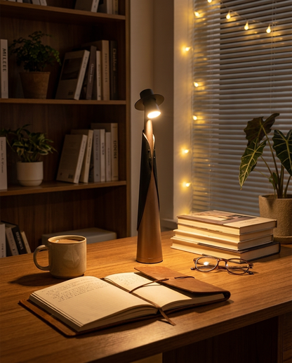 Artistic LED Hat Lamp | Rechargeable Touch-Control Cordless Desk Light | Modern Sculptural Design