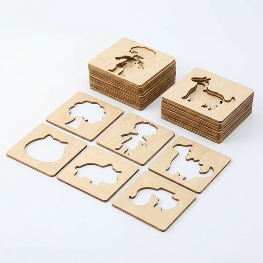 Creative Play | Montessori Wooden Drawing Stencils with Reusable Templates | Encourages Imagination and Confidence for Kids