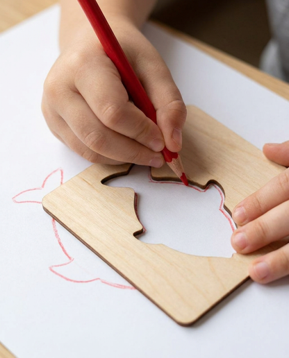 Creative Play | Montessori Wooden Drawing Stencils with Reusable Templates | Encourages Imagination and Confidence for Kids