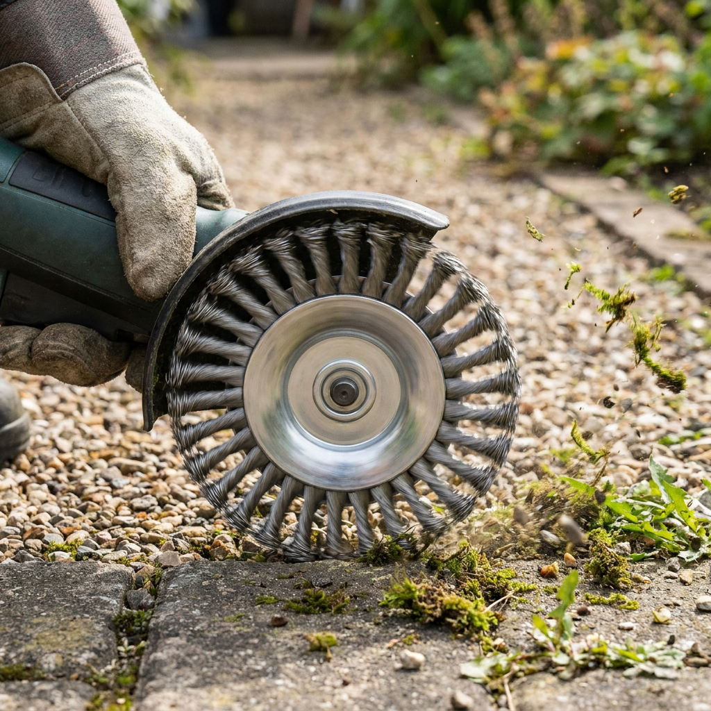 Trimmer Head Attachment - in use clearing weeds on path