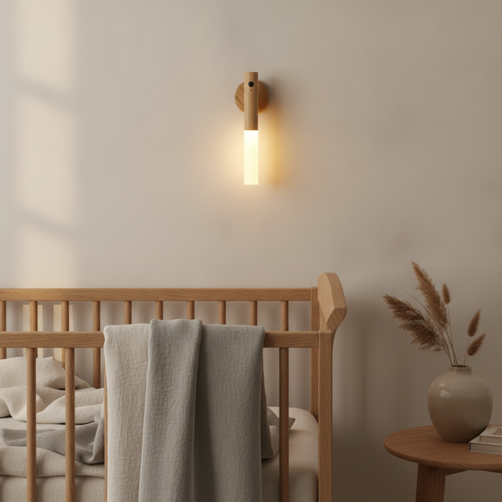 USB Rechargeable Wall Light Bright Wood — nursery lifestyle