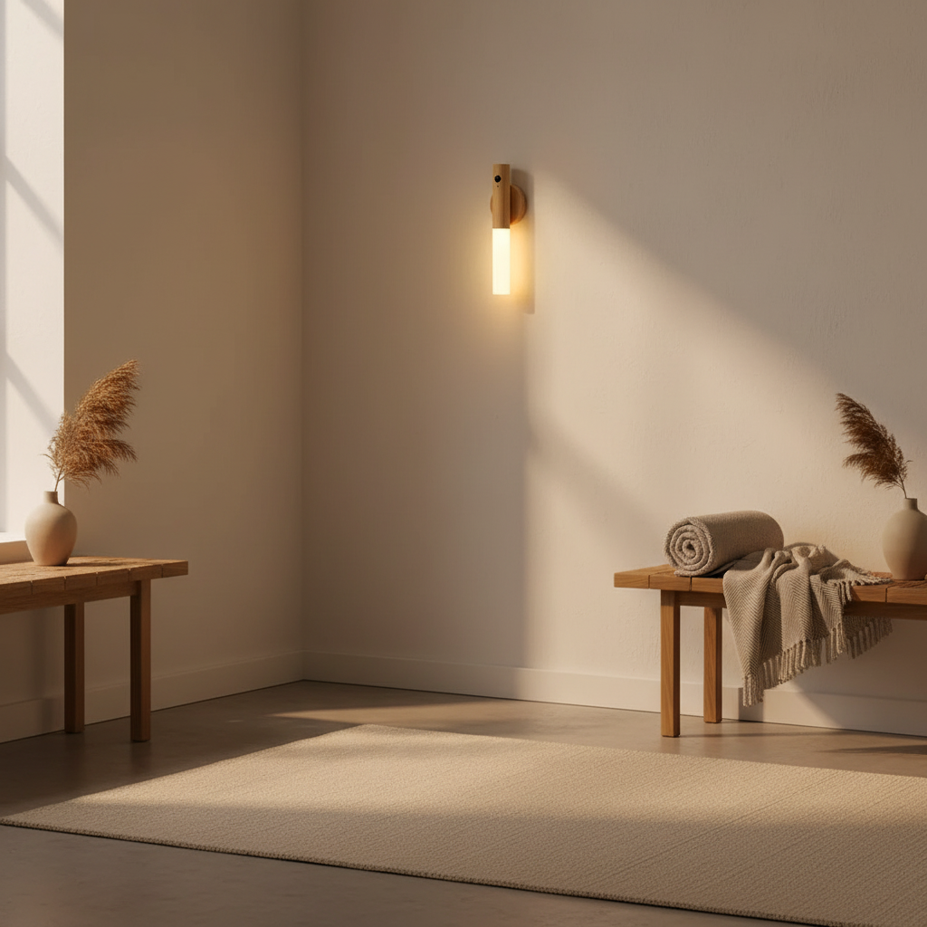 USB Rechargeable Wall Light Bright Wood — lifestyle