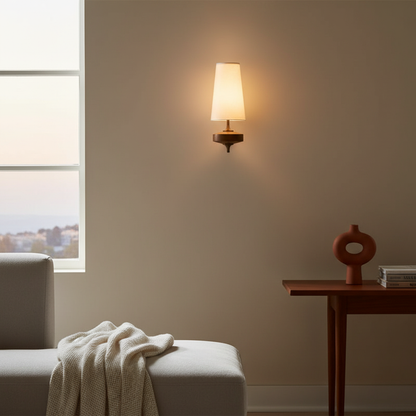 Vintage Fabric Tapered Wall Sconce — lifestyle in living room