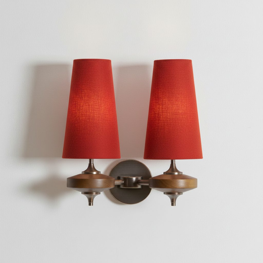 Vintage Fabric Tapered Wall Sconce Double Terracotta Red — hero