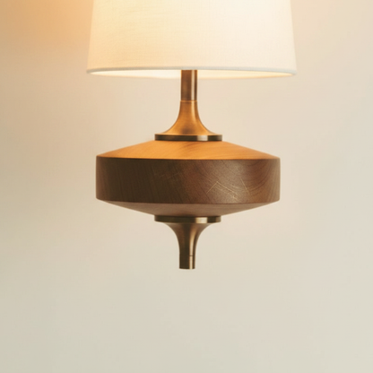 Vintage Fabric Tapered Wall Sconce — walnut and brass detail