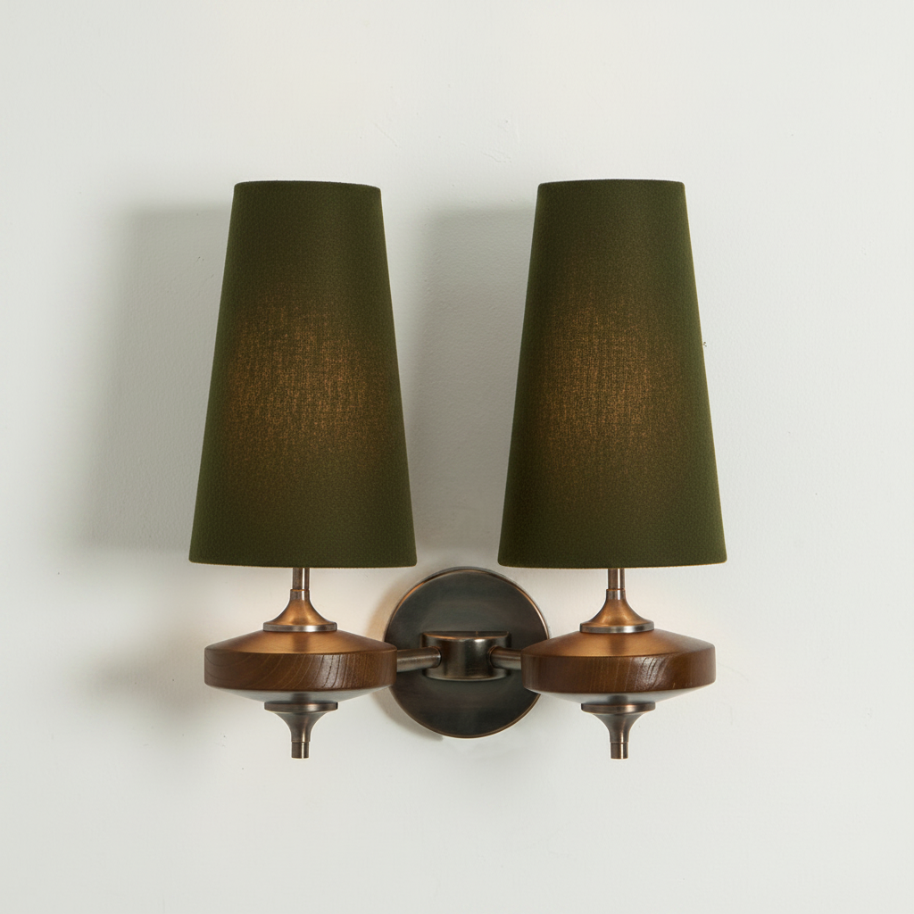 Vintage Fabric Tapered Wall Sconce Double Forest Green — hero