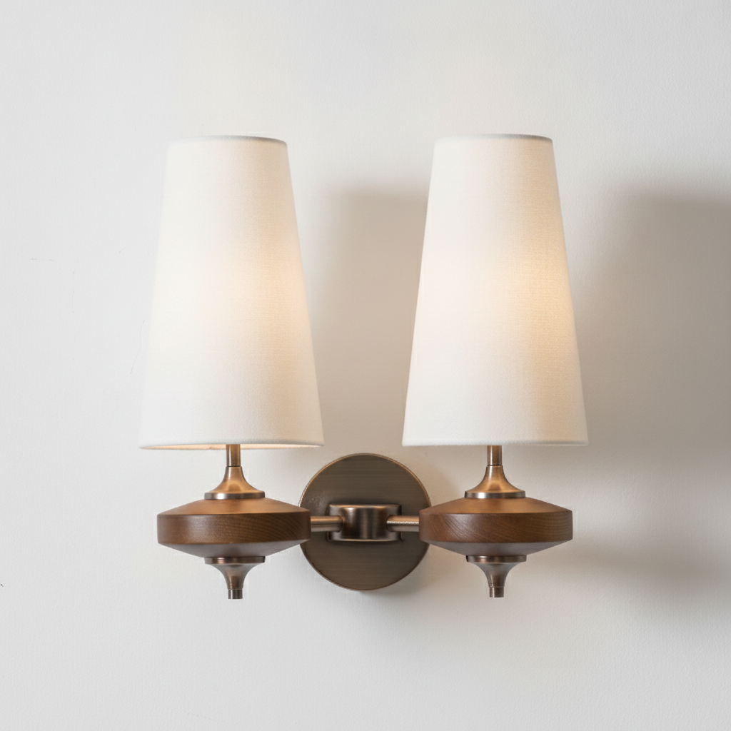 Vintage Fabric Tapered Wall Sconce Double Natural White — hero