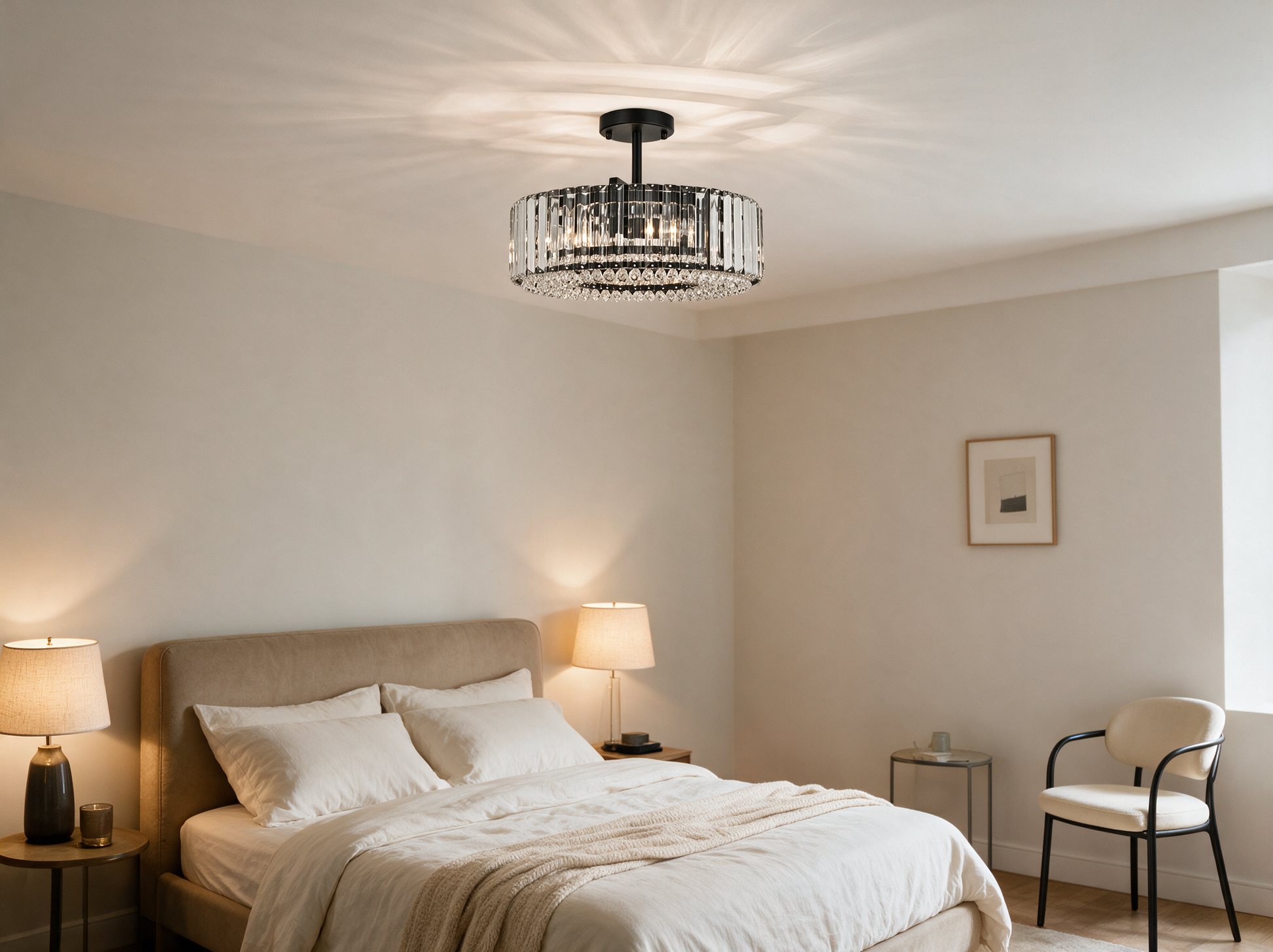 4-Light Crystal Drum Semi Flush Mount — lifestyle low ceiling