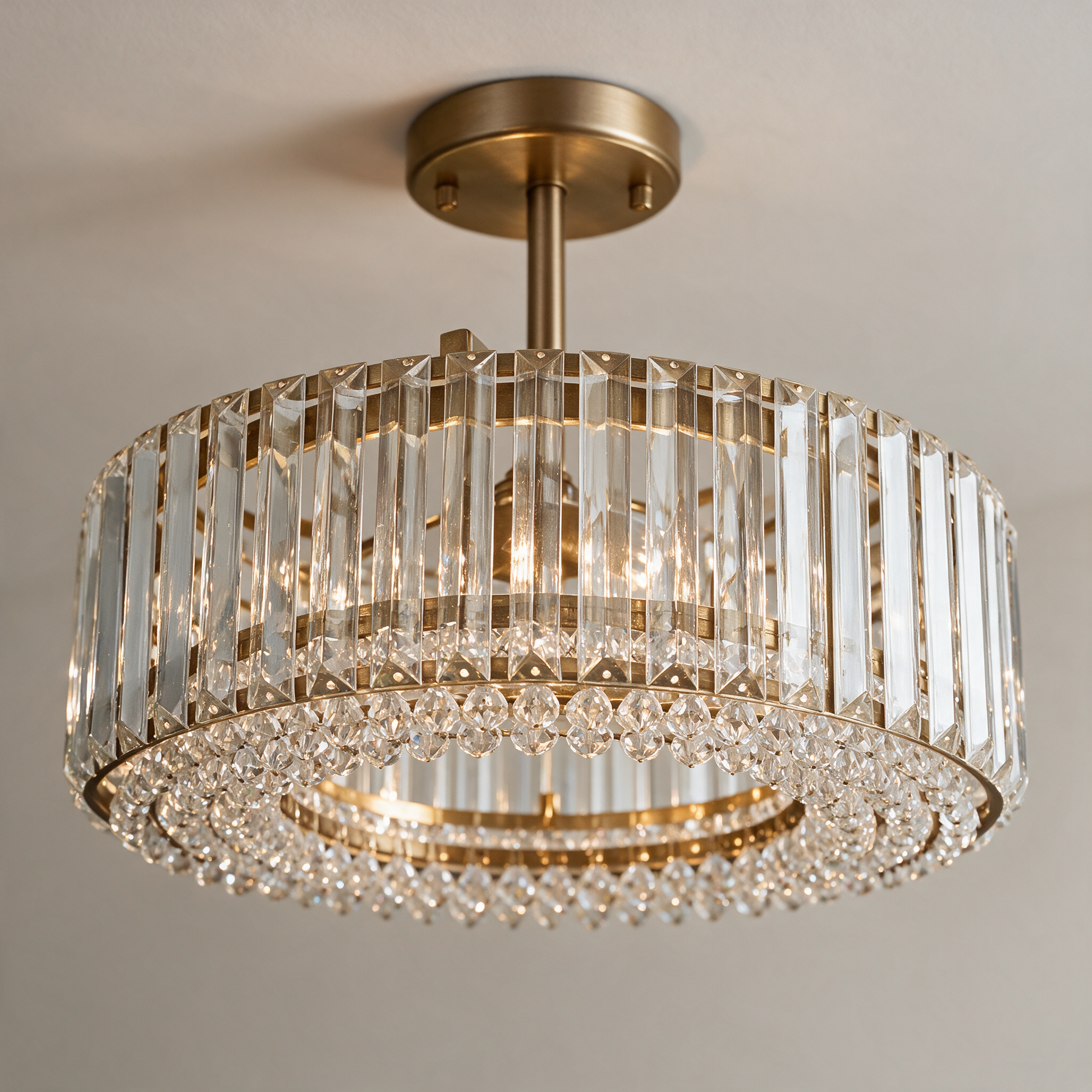 4-Light Crystal Drum Semi Flush Mount — crystal detail