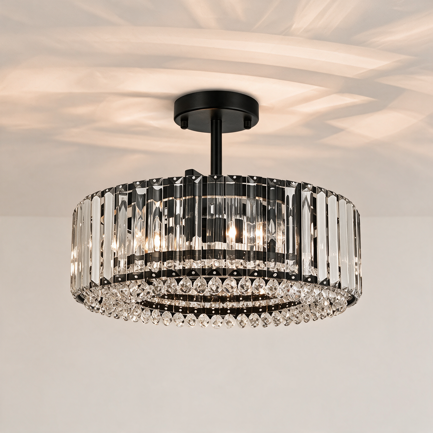 4-Light Crystal Drum Semi Flush Mount Black — hero