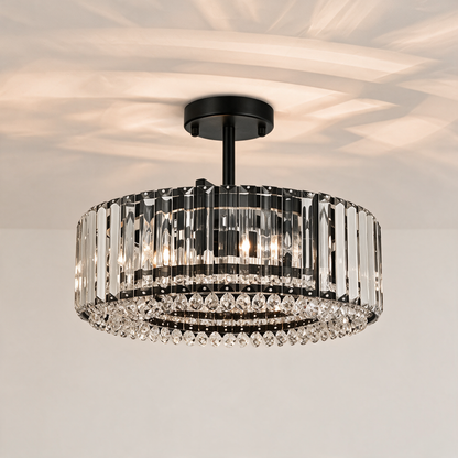 4-Light Crystal Drum Semi Flush Mount Black — hero