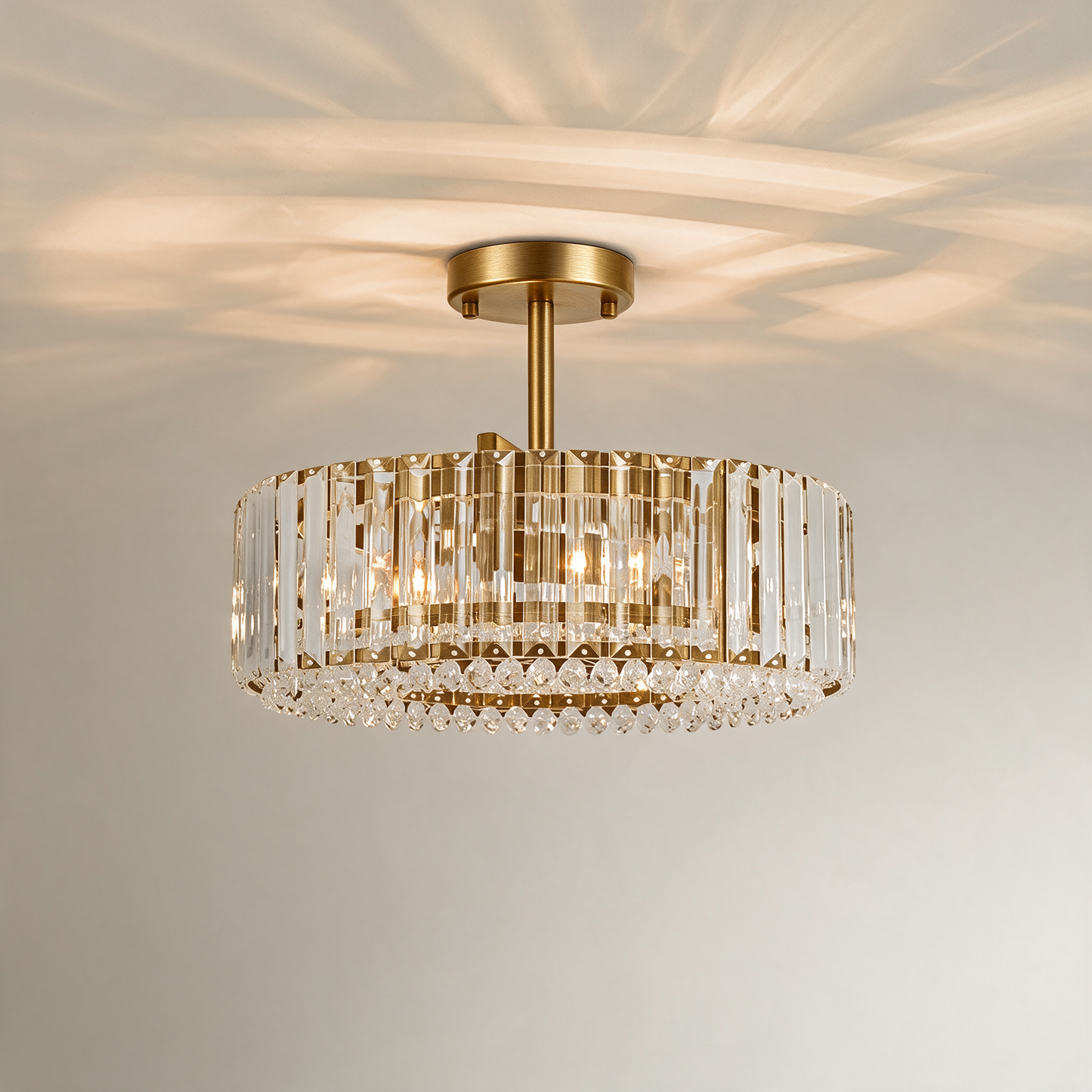 4-Light Crystal Drum Semi Flush Mount Brass — hero