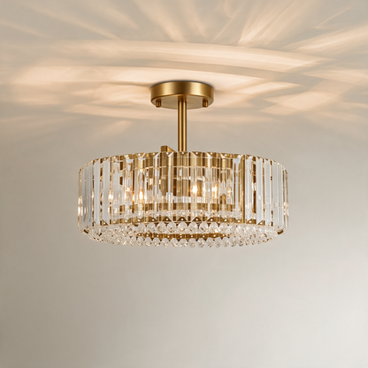 4-Light Crystal Drum Semi Flush Mount Brass — hero