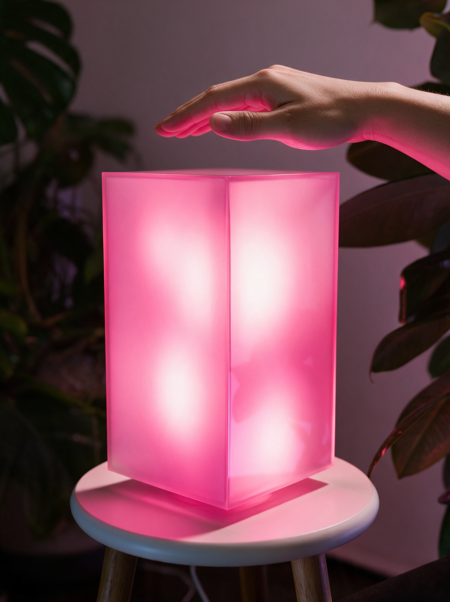 Hand waving near Lumen smart LED lamp to turn it on