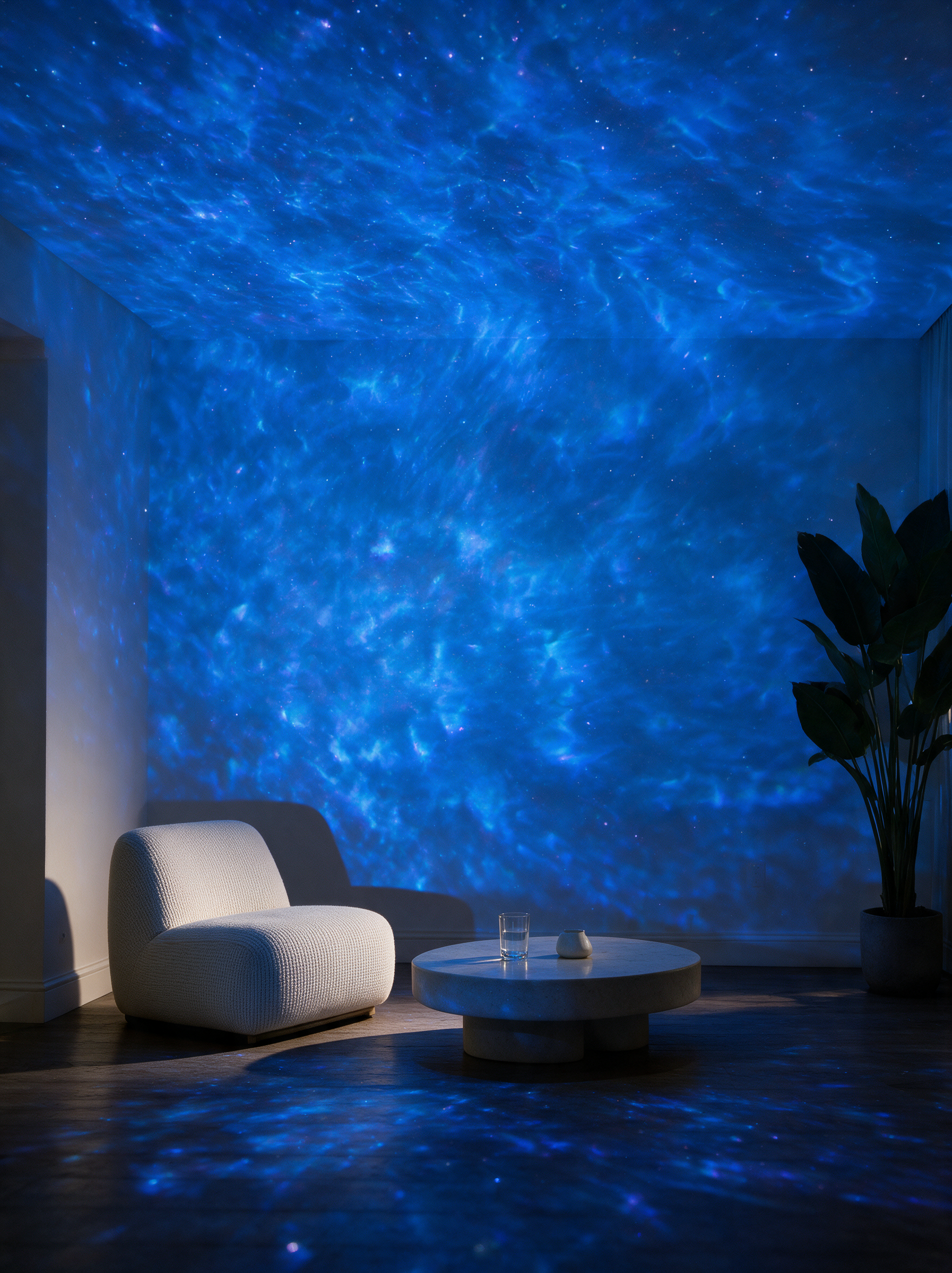 Nova galaxy projector multicolour star field in living room