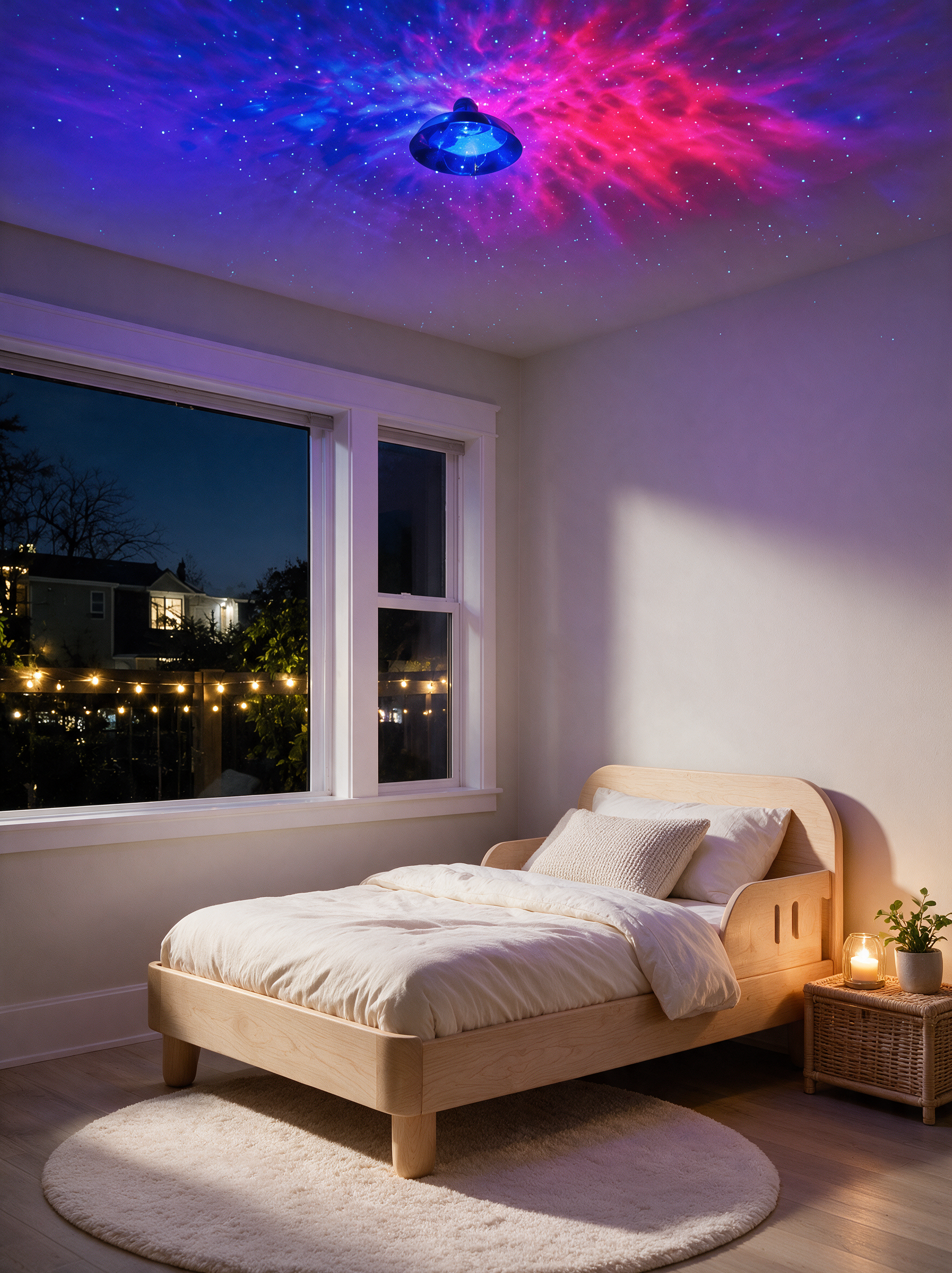 Nova galaxy projector lighting a child's bedroom ceiling with stars