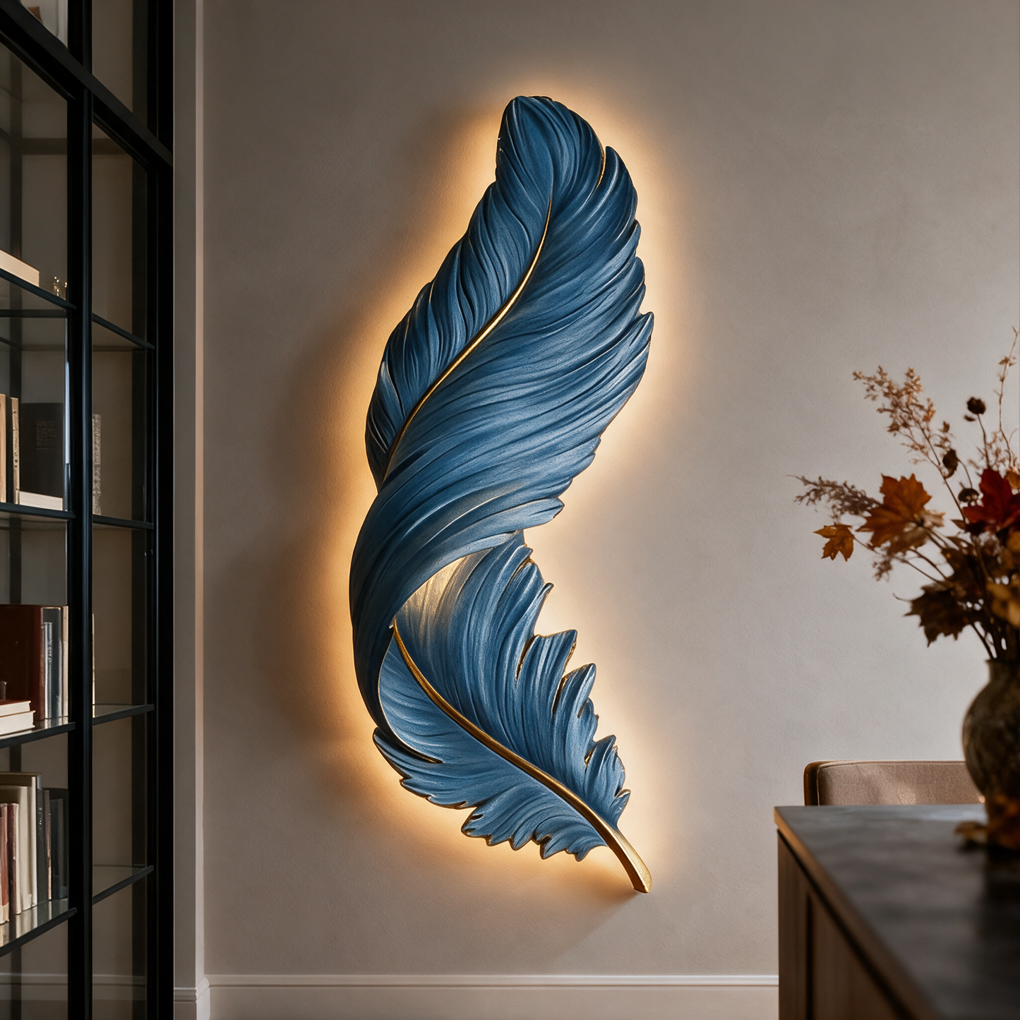 Plume feather LED wall lamp in living room