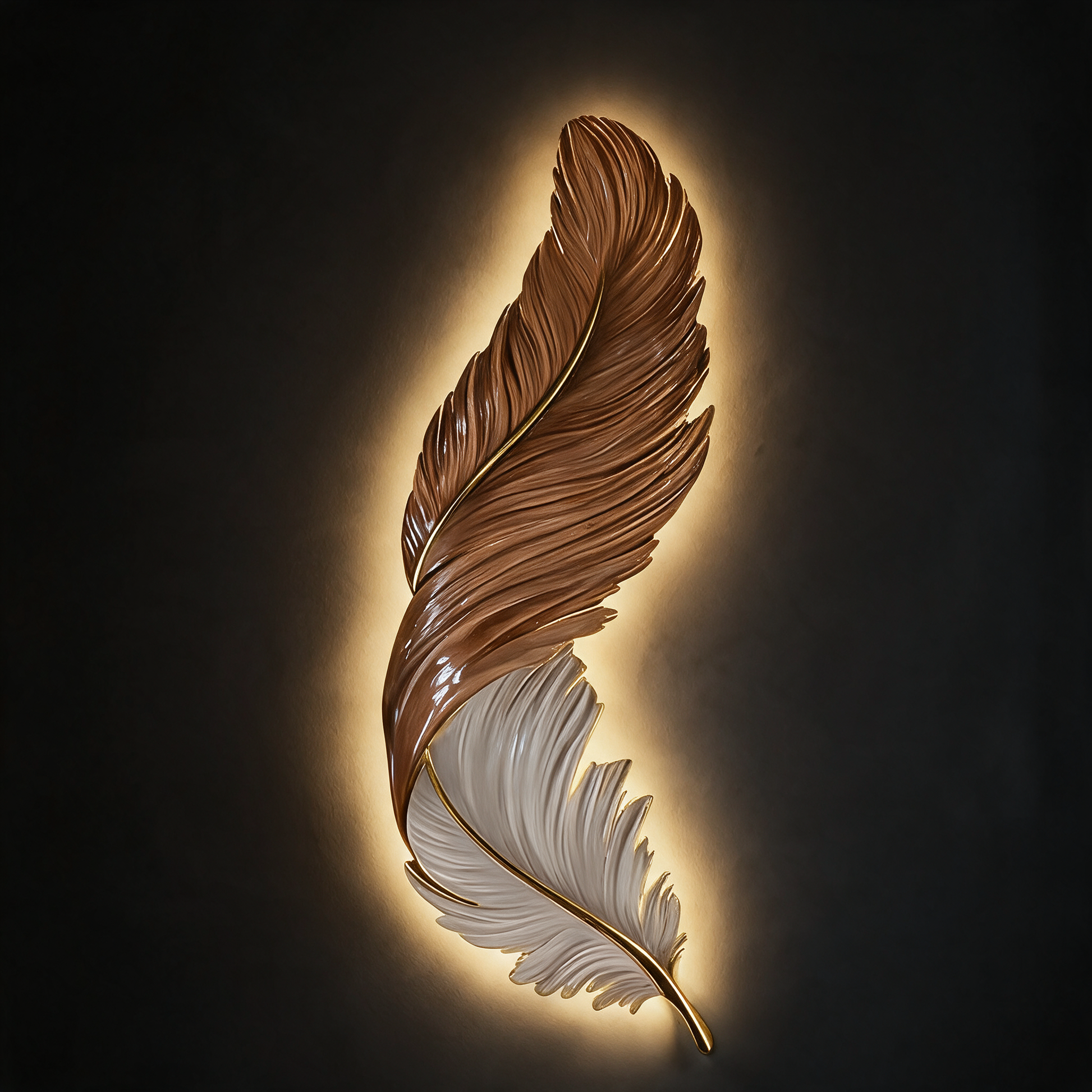 Plume feather LED wall lamp glow detail