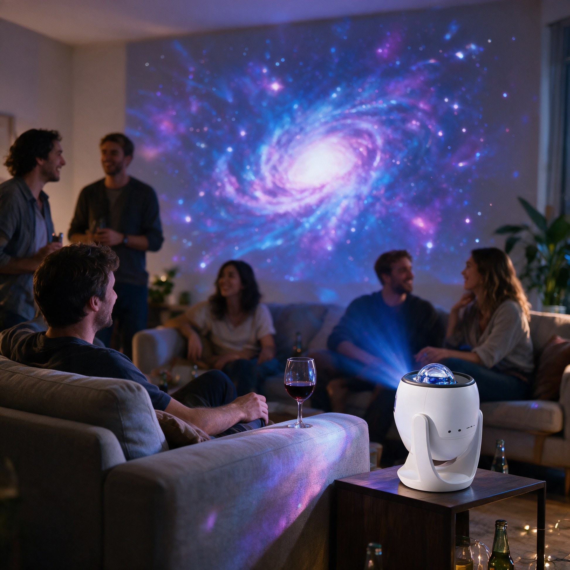 Astra 3D galaxy projector at a home gathering